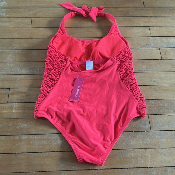 NWT Xhilaration Pink One Piece Swimsuit with Crochet Detail - Picture 2 of 4